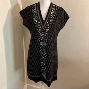 Zara tunic style mini dress, black with a splash of sparkle and color, v-neck S
